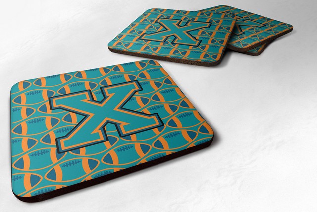 Picture of Carolines Treasures CJ1063-XFC Letter X Football Aqua, Orange & Marine Blue Foam Coaster - Set of 4