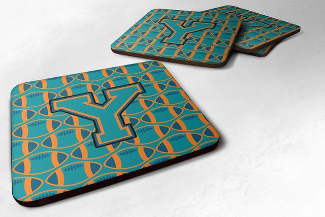 Picture of Carolines Treasures CJ1063-YFC Letter Y Football Aqua, Orange & Marine Blue Foam Coaster - Set of 4