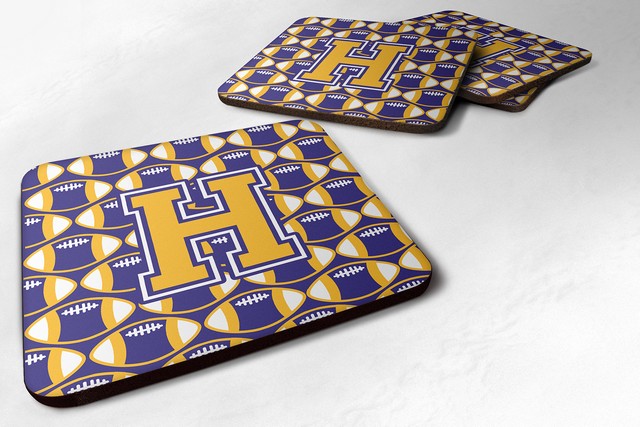 Picture of Carolines Treasures CJ1064-HFC Letter H Football Purple & Gold Foam Coaster, Set of 4