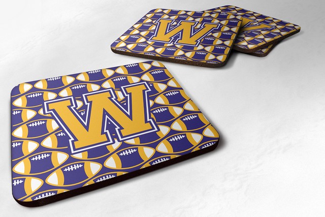 Picture of Carolines Treasures CJ1064-WFC Letter W Football Purple & Gold Foam Coaster, Set of 4