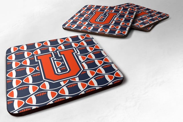 Picture of Carolines Treasures CJ1066-UFC Letter U Football Orange, Blue & White Foam Coaster - Set of 4