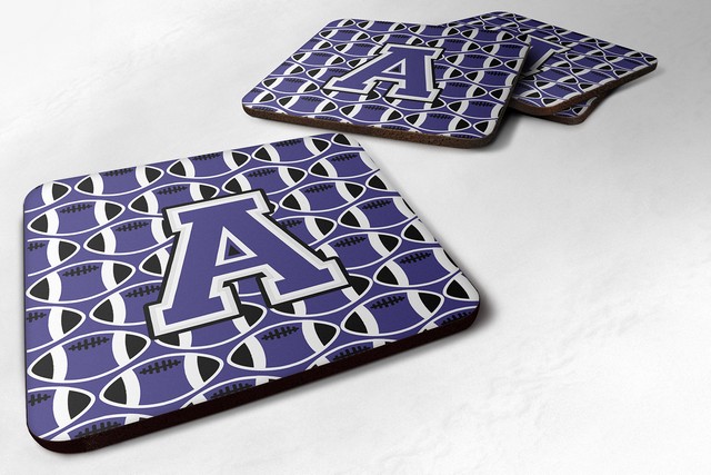 Letter A Football Purple & White Foam Coaster