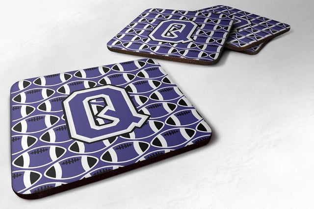 Letter Q Football Purple & White Foam Coaster