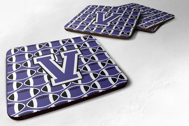 Letter V Football Purple & White Foam Coaster