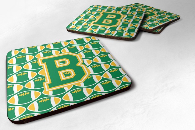 Letter B Football Green & Gold Foam Coaster