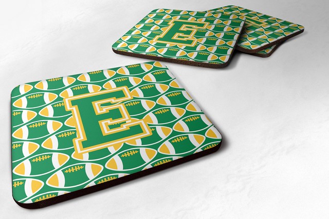 Letter E Football Green & Gold Foam Coaster