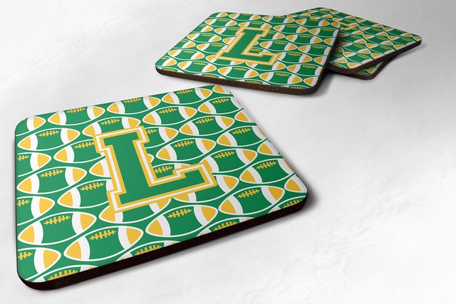 Letter L Football Green & Gold Foam Coaster