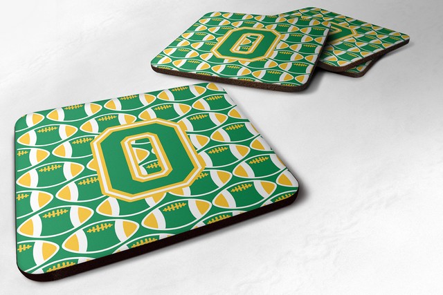 Letter O Football Green & Gold Foam Coaster