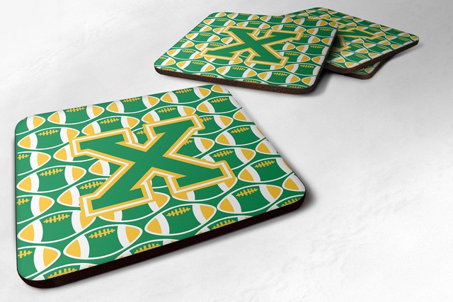 Letter X Football Green & Gold Foam Coaster