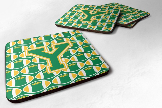 Letter Y Football Green & Gold Foam Coaster