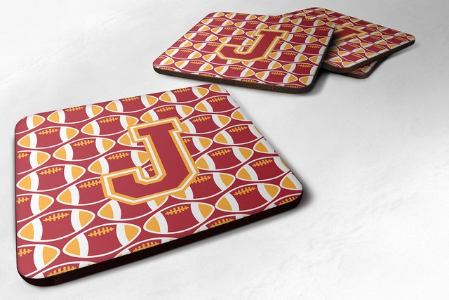 Letter J Football Cardinal & Gold Foam Coaster