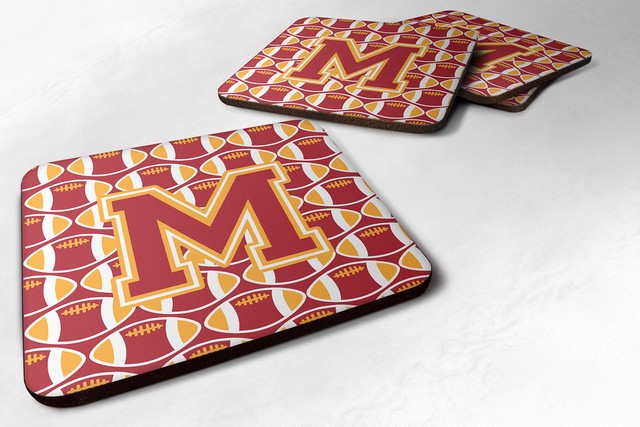 Letter M Football Cardinal & Gold Foam Coaster
