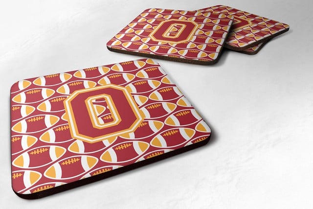 Letter O Football Cardinal & Gold Foam Coaster