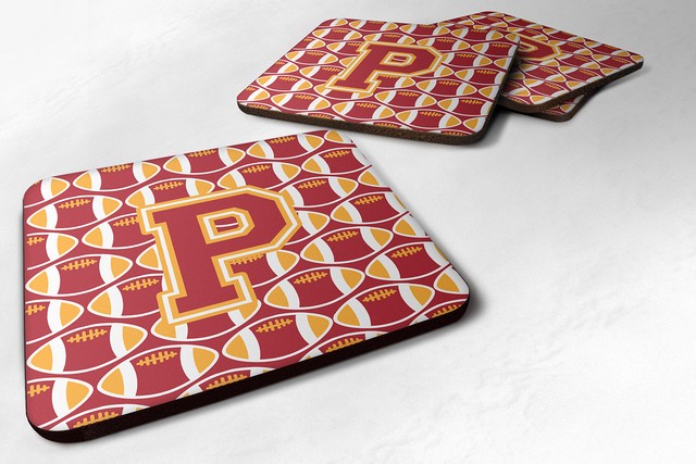 Letter P Football Cardinal & Gold Foam Coaster