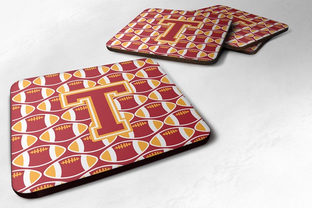 Letter T Football Cardinal & Gold Foam Coaster