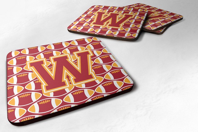Letter W Football Cardinal & Gold Foam Coaster
