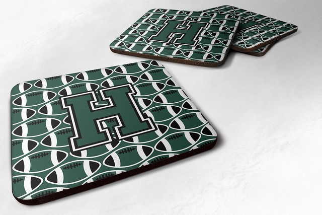 Letter H Football Green & White Foam Coaster
