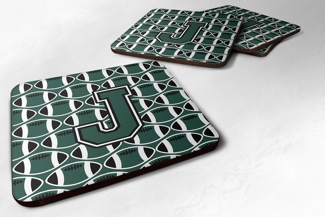 Letter J Football Green & White Foam Coaster