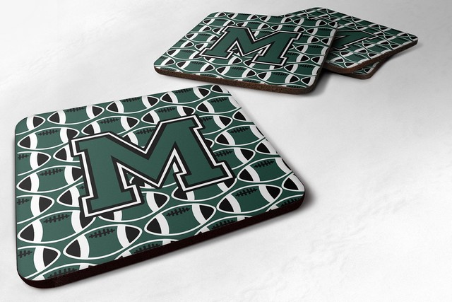 Letter M Football Green & White Foam Coaster