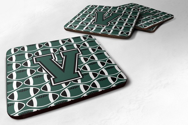 Letter V Football Green & White Foam Coaster