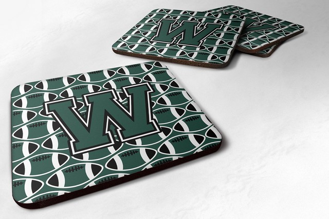 Letter W Football Green & White Foam Coaster
