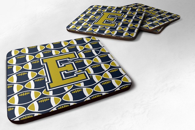 Letter E Football Blue & Gold Foam Coaster