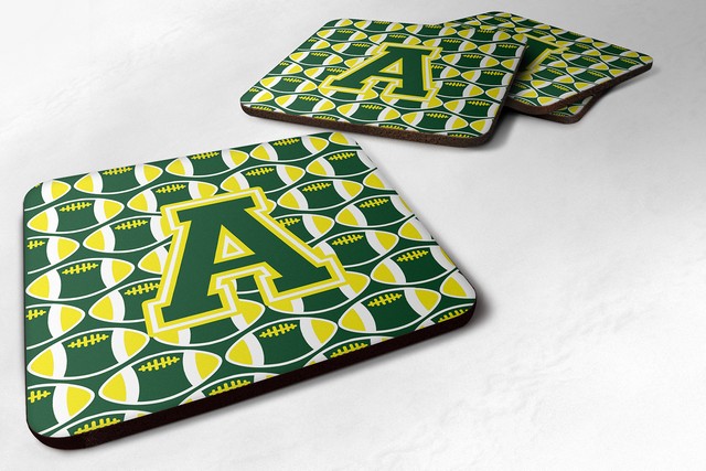Letter A Football Green & Yellow Foam Coaster