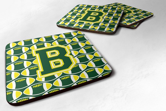 Letter B Football Green & Yellow Foam Coaster