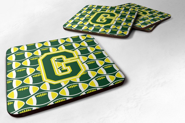 Letter G Football Green & Yellow Foam Coaster