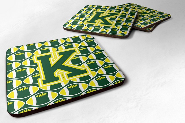 Letter K Football Green & Yellow Foam Coaster