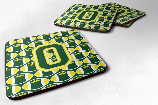 Letter O Football Green & Yellow Foam Coaster