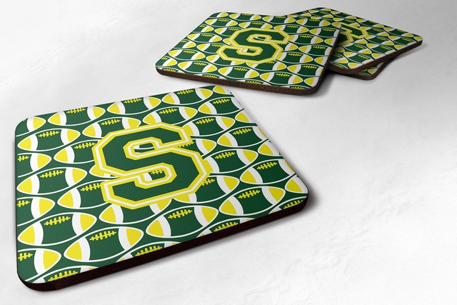 Letter S Football Green & Yellow Foam Coaster