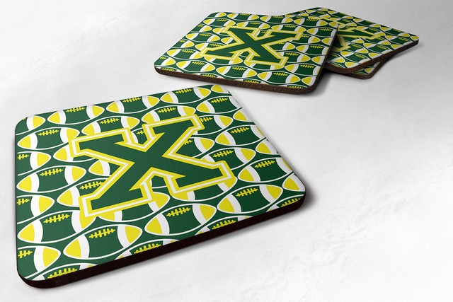 Letter X Football Green & Yellow Foam Coaster