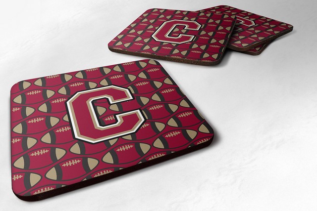 Letter C Football Garnet & Gold Foam Coaster