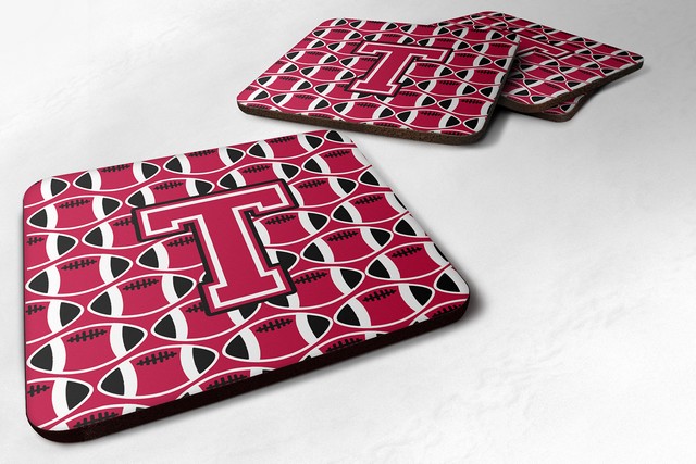 Letter T Football Crimson & White Foam Coaster