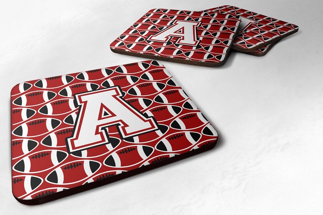 Letter A Football Cardinal & White Foam Coaster