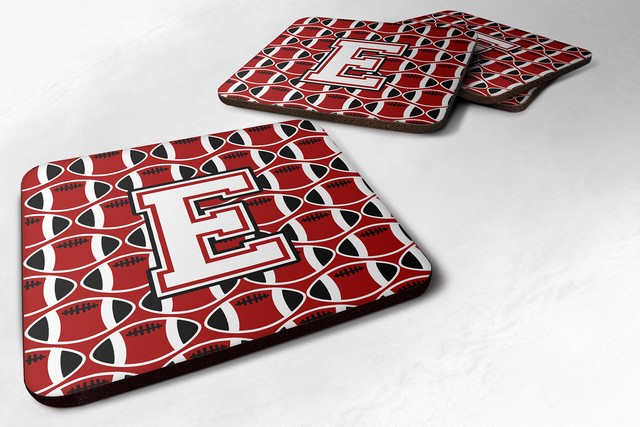 Letter E Football Cardinal & White Foam Coaster