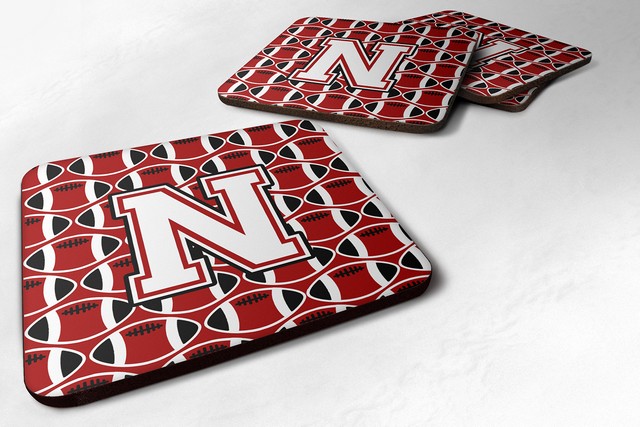 Letter N Football Cardinal & White Foam Coaster