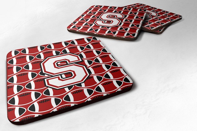 Letter S Football Cardinal & White Foam Coaster