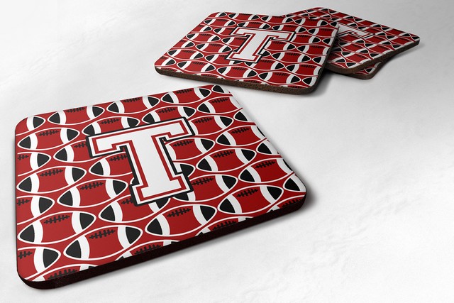 Letter T Football Cardinal & White Foam Coaster