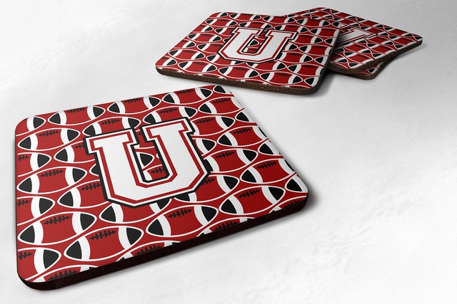 Letter U Football Cardinal & White Foam Coaster