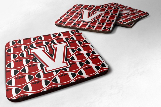 Letter V Football Cardinal & White Foam Coaster