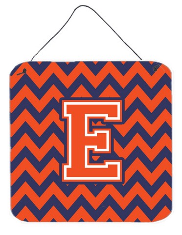 Letter E Chevron Orange & Blue Wall or Door Hanging Prints, 6 x 0.02 x 6 in.