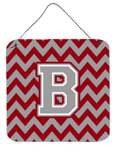 Letter B Chevron Crimson & Grey Wall or Door Hanging Prints