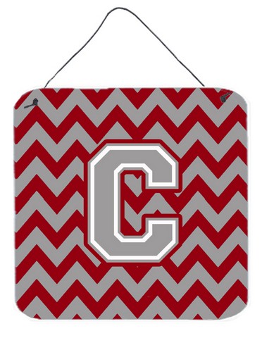 CJ1043-CDS66 Letter C Chevron Crimson & Grey Wall or Door Hanging Prints