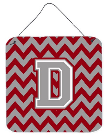 CJ1043-DDS66 Letter D Chevron Crimson & Grey Wall or Door Hanging Prints