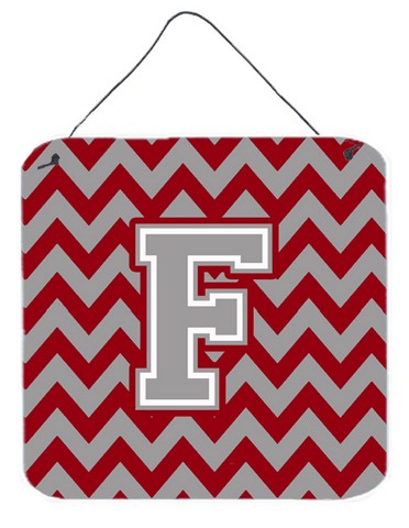 Letter F Chevron Crimson & Grey Wall or Door Hanging Prints