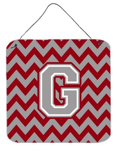 Letter G Chevron Crimson & Grey Wall or Door Hanging Prints