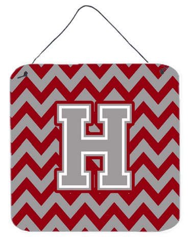 Letter H Chevron Crimson & Grey Wall or Door Hanging Prints