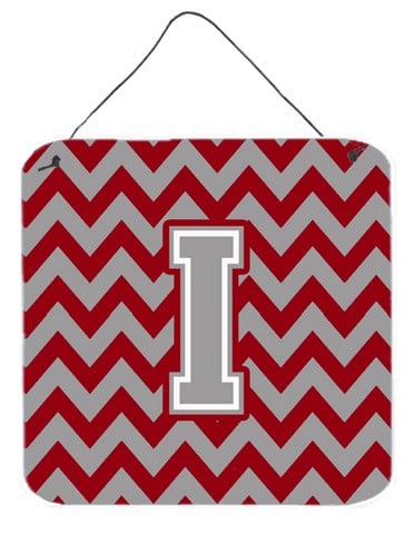 Letter I Chevron Crimson & Grey Wall or Door Hanging Prints